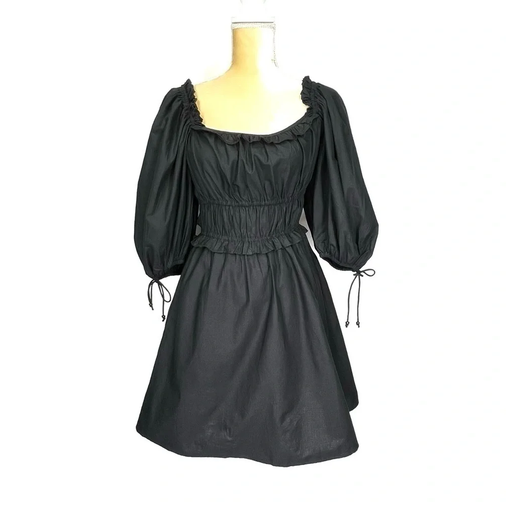 House of Harlow 1960 Black Cotton Peasant Dress Size Small Mini New NWT
